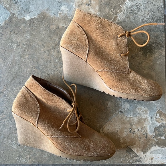 Tan leather wedge ankle boots lace up size 10 - Picture 6 of 6